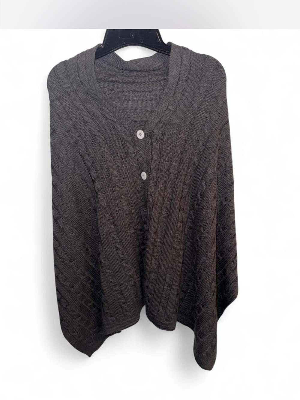 Women's Cable-Knit Button Front Poncho - Charcoal